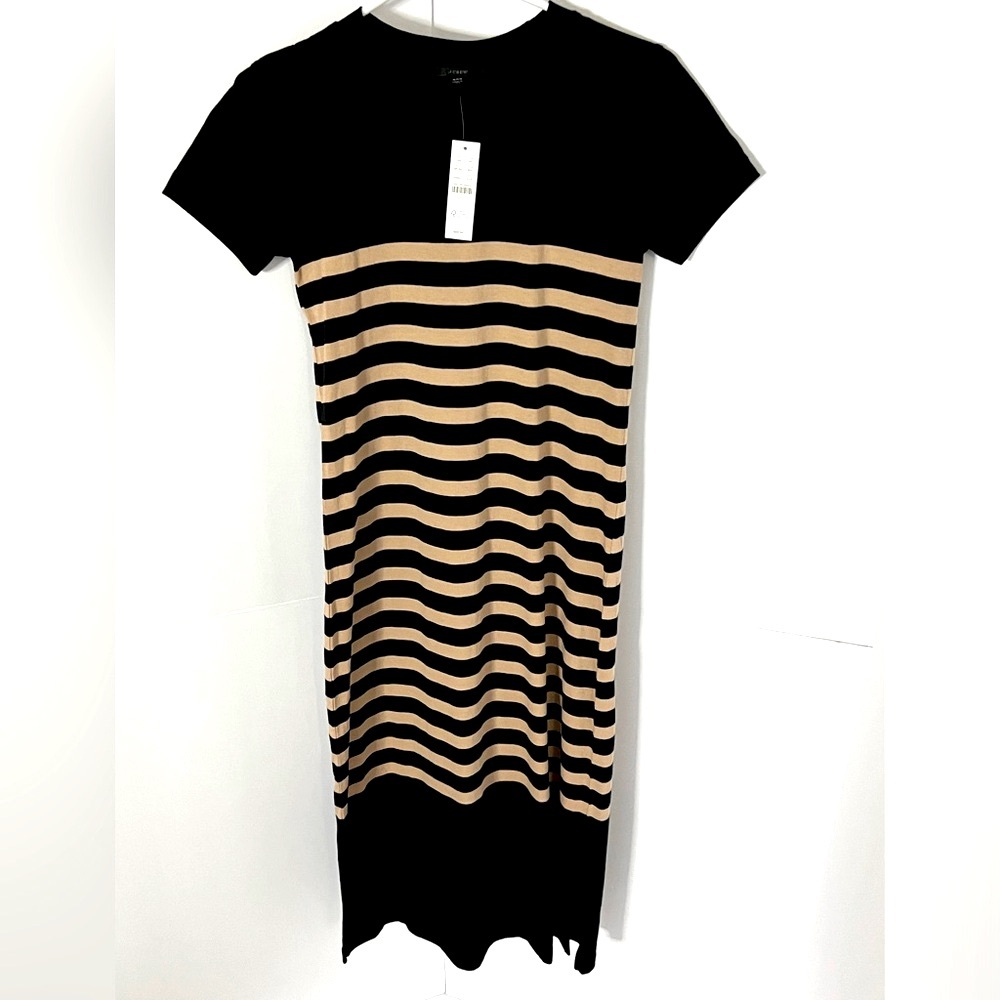 NWT J Crew Striped Tee Shirt Dress XXS, Black/Tan